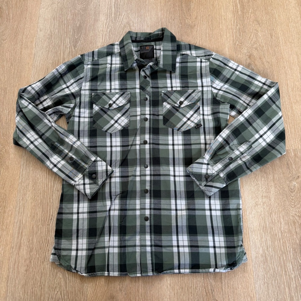 5.11 Tactical Plaid Snap Button Shirt Men Medium Blue Green Lot of 2 Long Sleeve - Picture 4 of 11